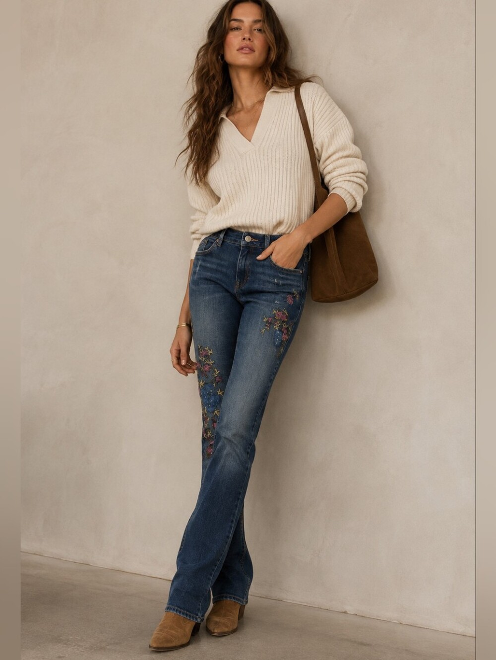 SUNDANCE Magnolia Straight Leg Embroidered Distressed Denim Jeans 27